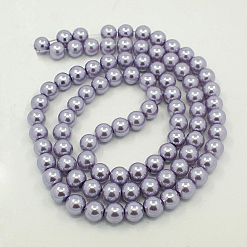 Round Glass Beads 6mm - Pearly Lavender - 1 Strand 140 Beads - BD373