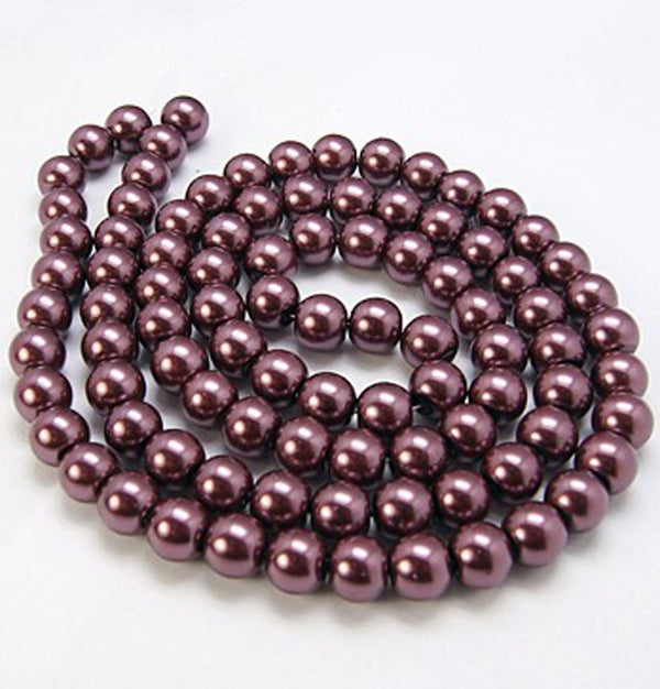 Perles Rondes en Verre 6mm - Gris Violet Nacré - 1 Rang 140 Perles - BD383