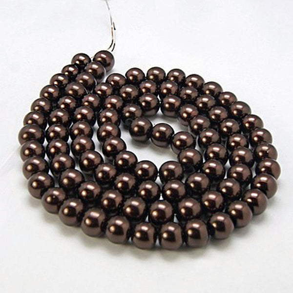 Perles de Verre Rondes 6mm - Marron Riche Nacré - 1 Rang 140 Perles - BD370