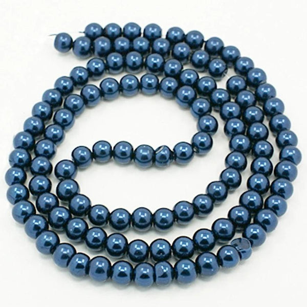 Perles de Verre Rondes 6mm - Perle Bleue - 1 Rang 140 Perles - BD369