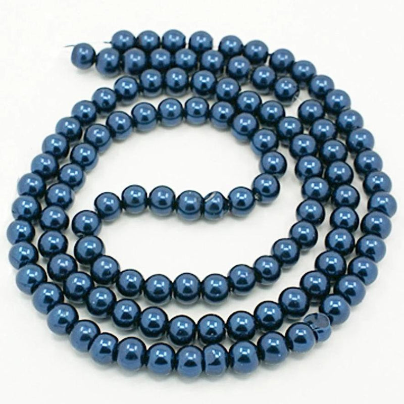 Round Glass Beads 6mm - Blue Pearl - 1 Strand 140 Beads - BD369