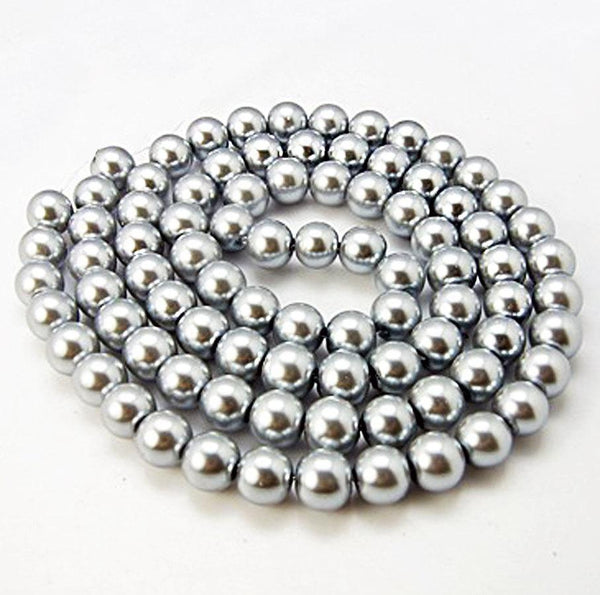 Perles Rondes en Verre 6mm - Gris Nacré - 1 Rang 140 Perles - BD371