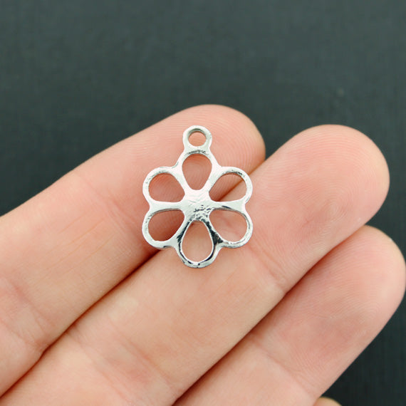 6 Flower Silver Tone Charms - SC5489
