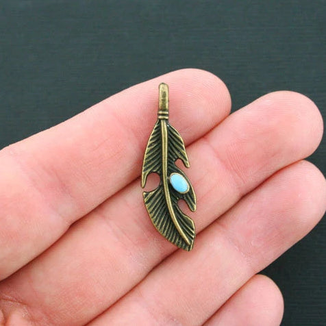 5 Feather Antique Bronze Tone Enamel Charms - BC551