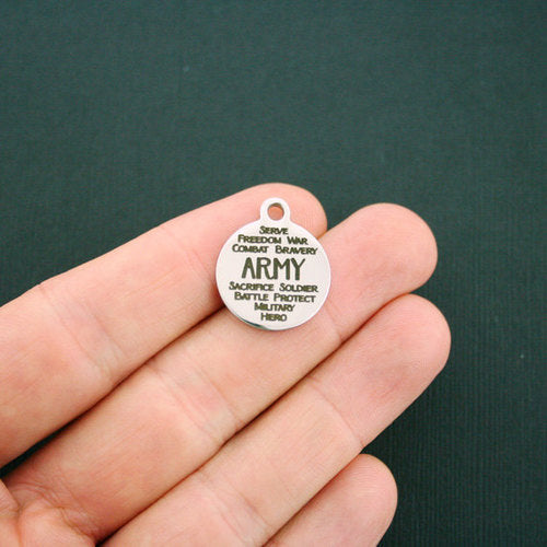 Army Word Collage Stainless Steel Charms - BFS001-1404