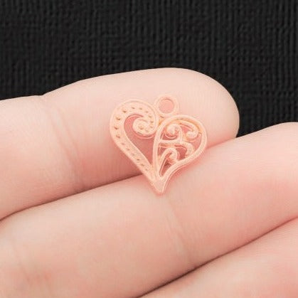 10 Heart Rose Gold Tone Charms 2 Sided - GC669