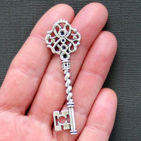 4  Key Antique Silver Tone Charms - SC1504
