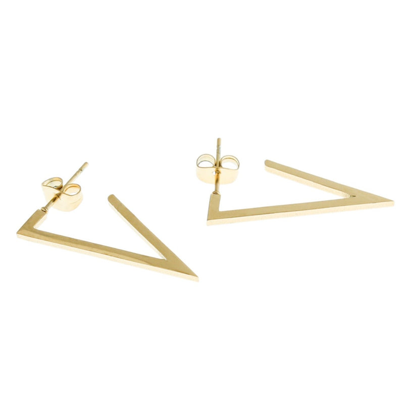 Gold Plated Stainless Steel Earrings - Triangle Studs - 30mm x 20mm - 2 Pieces 1 Pair - ER237