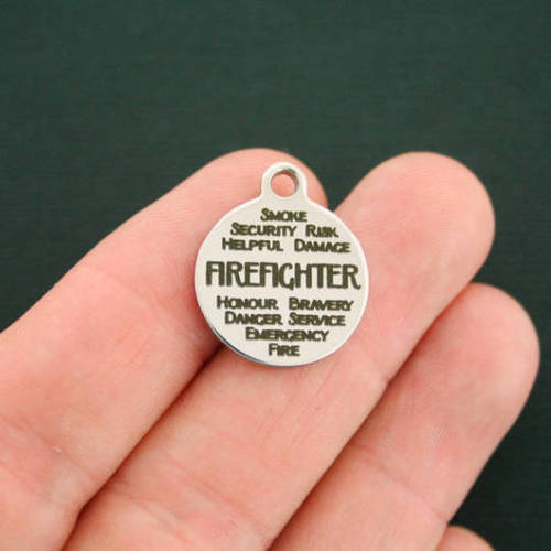 Firefighter Word Collage Stainless Steel Charms - BFS001-1426