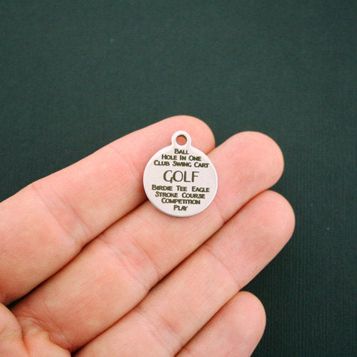 Breloques en acier inoxydable avec collage de mots de golf - BFS001-1428