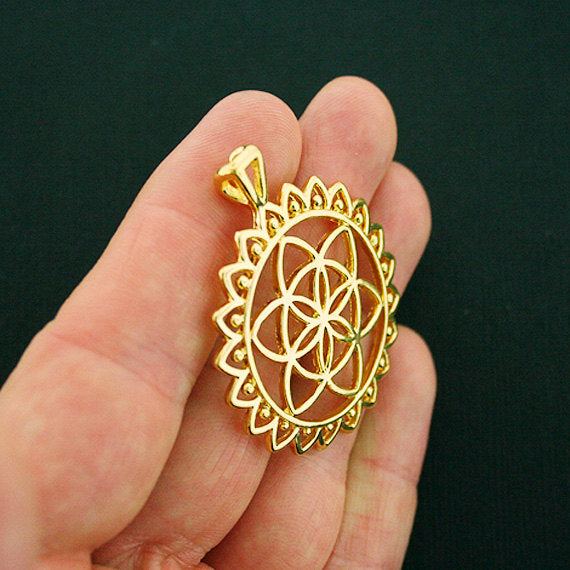 4 Flower of Life Antique Gold Tone Charms - GC915