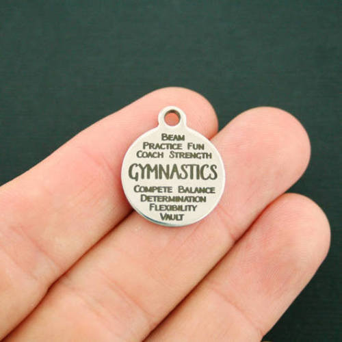 Gymnastics Word Collage Stainless Steel Charms - BFS001-1430