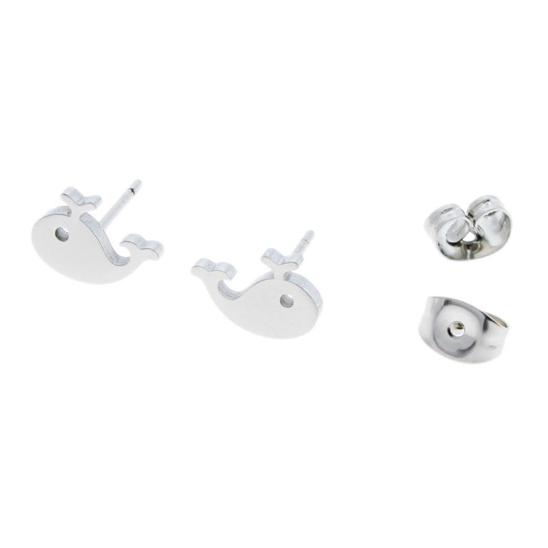 Stainless Steel Earrings - Whale Studs - 10mm x 7mm - 2 Pieces 1 Pair - ER036