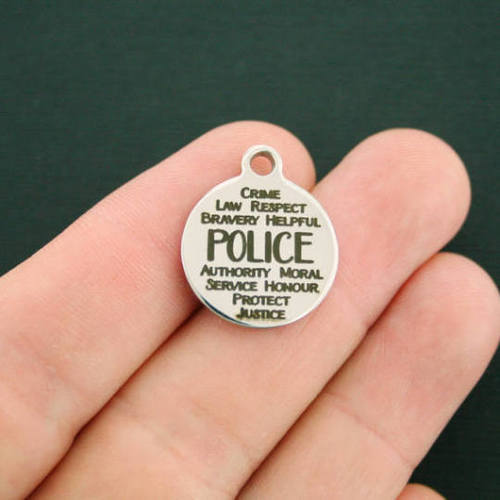 Police Word Collage Stainless Steel Charms - BFS001-1446