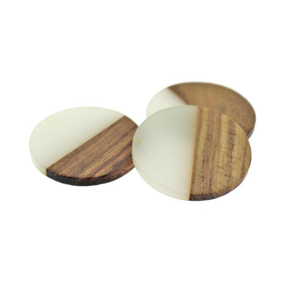 Round Natural Wood and Soft White Resin Charm 38mm - WP073