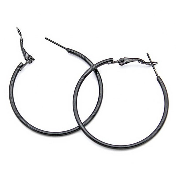 Hoop Earrings - Gunmetal Black Stainless Steel - Lever Back 44mm - 2 Pieces 1 Pair - Z1673