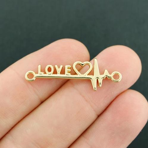 4 Heart Beat Connector Gold Tone Charms 2 Sided - GC1321