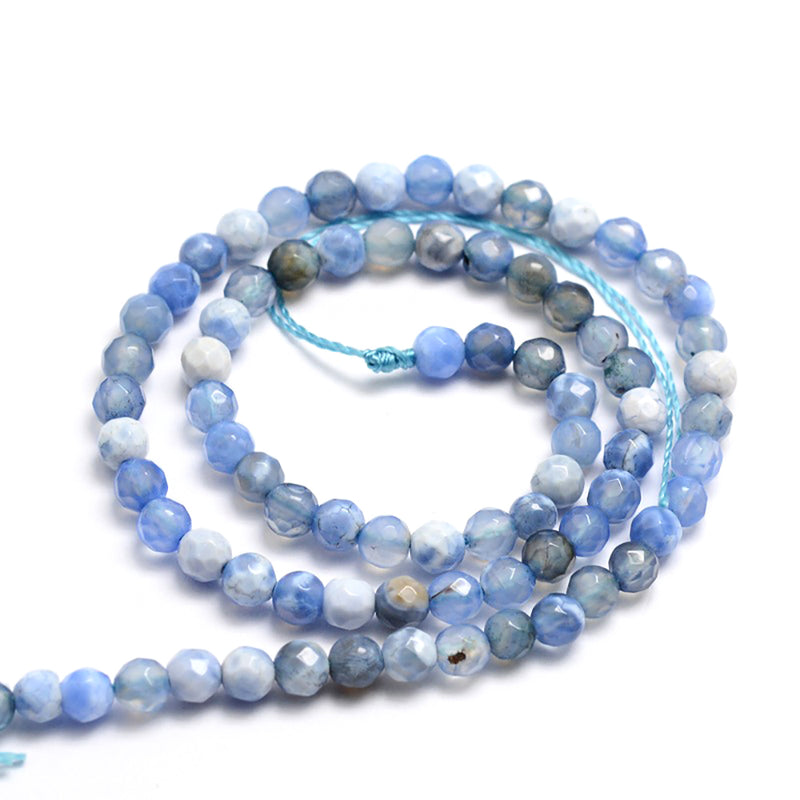 Faceted Natural Agate Beads 4mm - Cornflower Blue - 1 Strand 92 Beads - BD1162