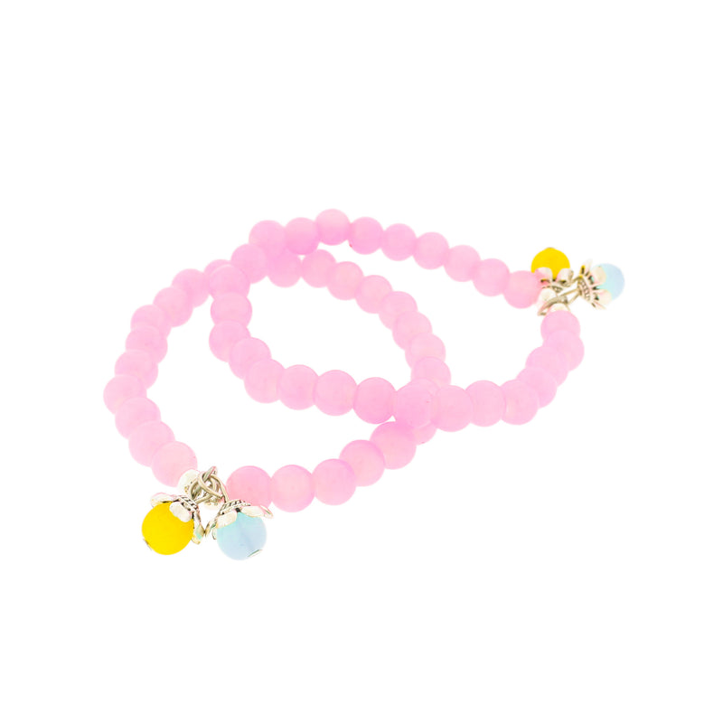 Imitation Jade Bead Bracelets - 50mm - Baby Pink - 5 Bracelets - BB154