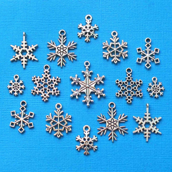 Snowflake Deluxe Charm Collection Antique Silver Tone 15 Charms - COL027
