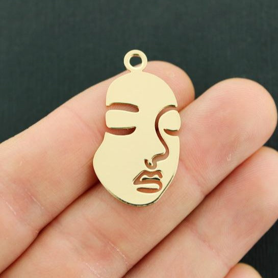 2 Artistic Profile Gold Plated Brass Charms 2 Sided - BR083