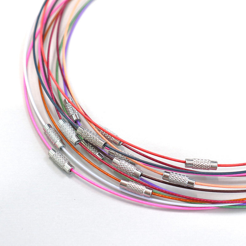 Steel Wire Necklaces 17.5" - 1mm - Assorted Colors - 10 Necklaces - Z395