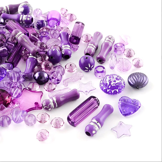 Assorted Acrylic Beads - Purple Grab Bag - 50g 60-90 beads - BD1190