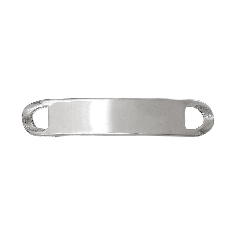 SALE Curved Rectangle Connector Stamping Blanks - Silver Tone Stainless Steel - 42mm x 8mm - 2 Tags - Z070