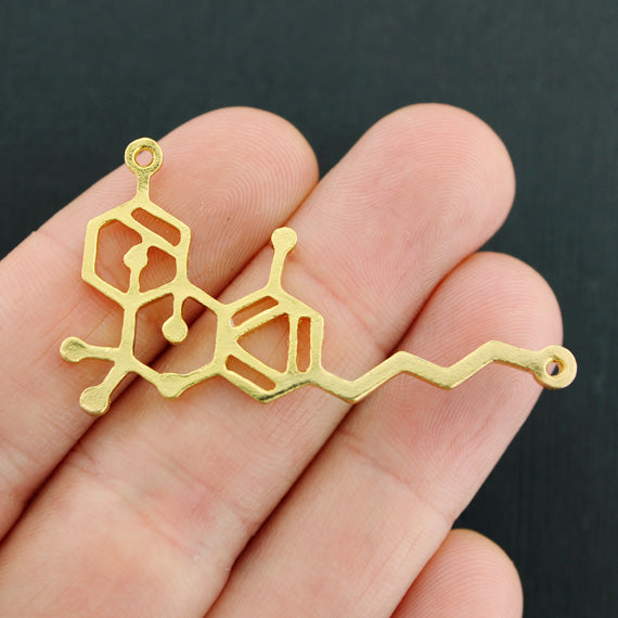 4 THC Molecule Connector Antique Gold Tone Charms - GC1355