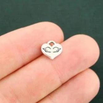 15 breloques de ton argent antique coeur ailes d'ange - SC7243