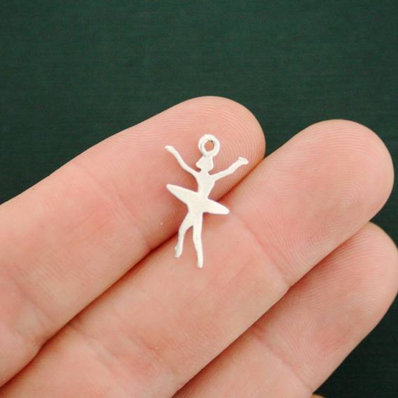 15 Ballerina Dancer Antique Silver Tone Charms 2 Sided - SC7452