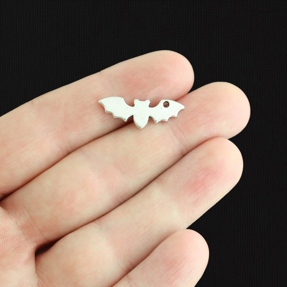 15 Bat Antique Silver Tone Charms 2 Sided - SC1137