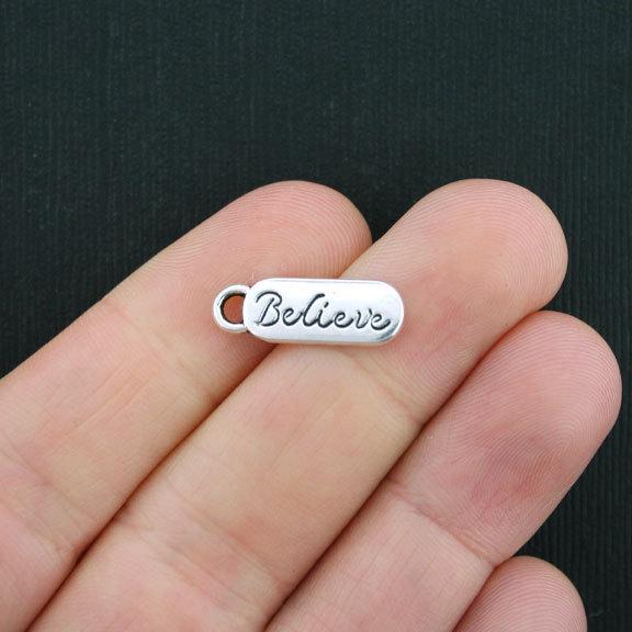 15 Believe Antique Silver Tone Charms - SC3683