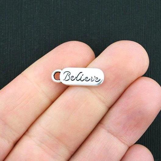 15 Believe Antique Silver Tone Charms - SC3683