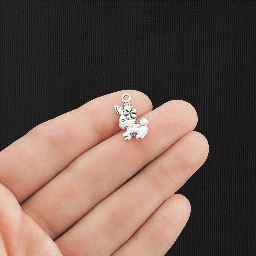 15 breloques argentées antiques lapin 2 faces - SC1373