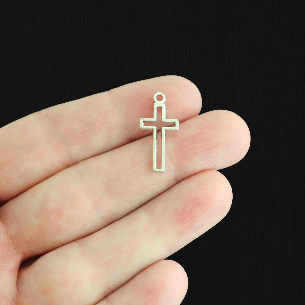 15 Cross Antique Silver Tone Charms 2 Sided - SC347