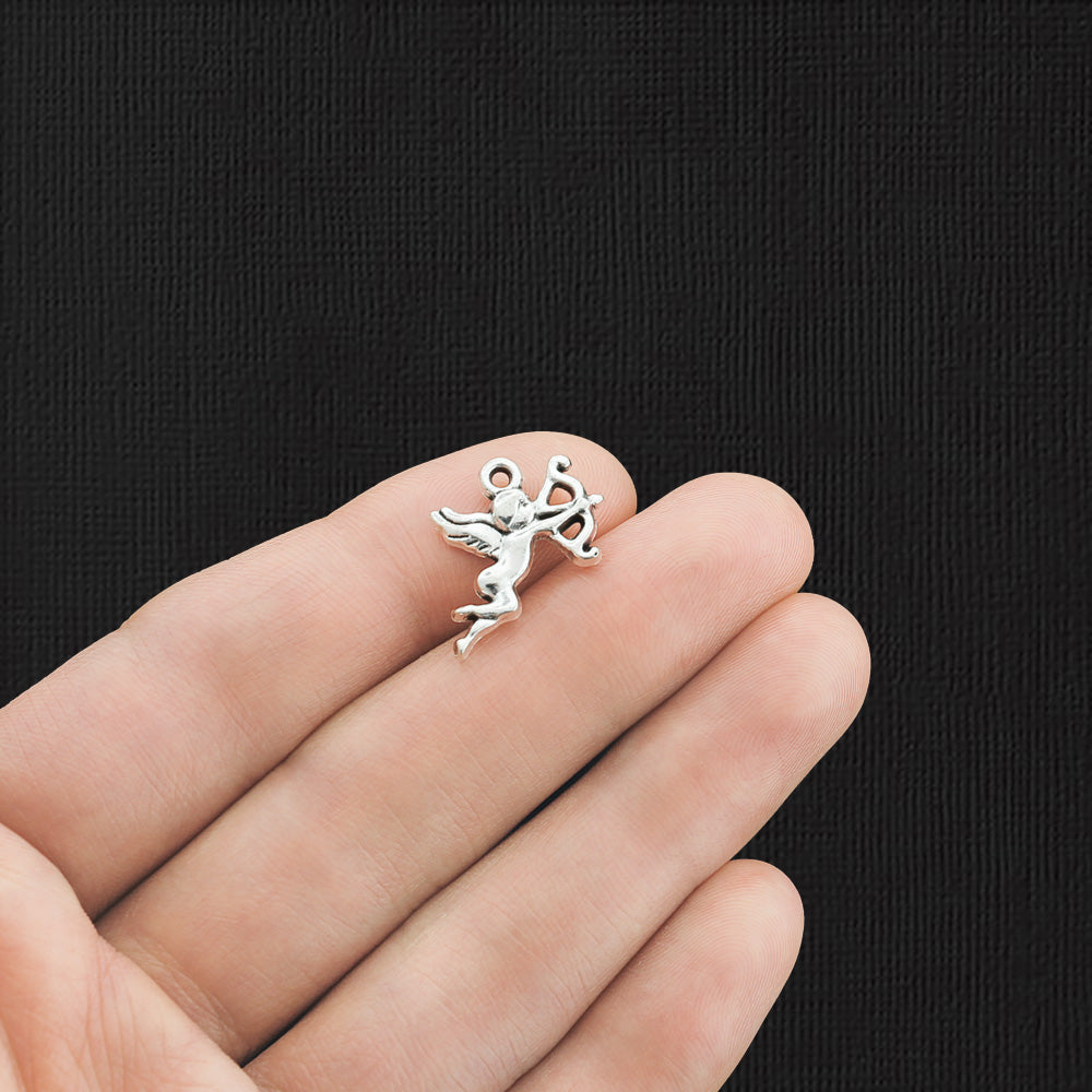 15 Cupid Antique Silver Tone Charms 2 Sided - SC3080