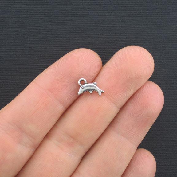 15 Dolphin Antique Silver Tone Charms 2 Sided  - SC2837