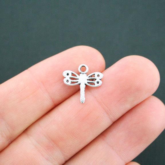 15 Dragonfly Antique Silver Tone Charms - SC4982