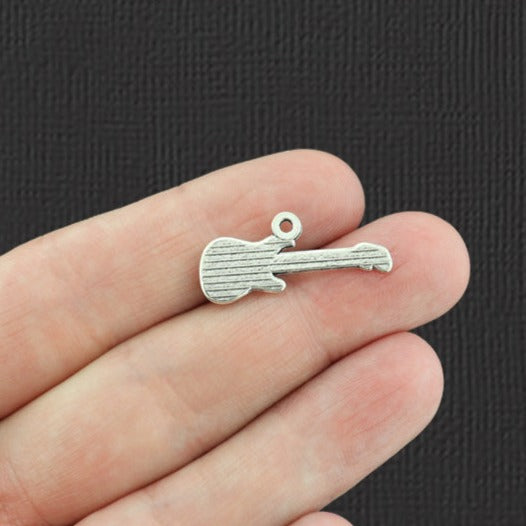 15 Guitar Antique Silver Tone Charms - SC050