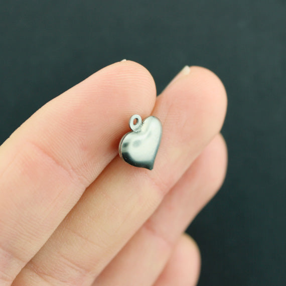 15 Heart Silver Tone Stainless Steel Charms 2 Sided - MT318
