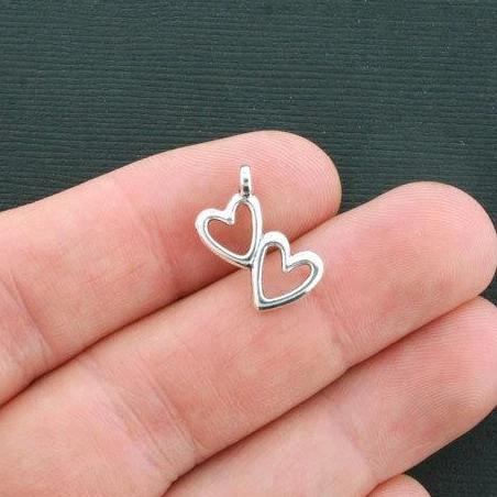 15 Hearts Antique Silver Tone Charms 2 Sided- SC4450