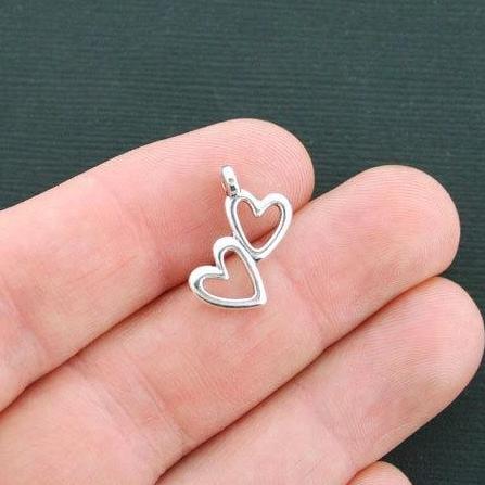 15 Hearts Antique Silver Tone Charms 2 Sided- SC4450
