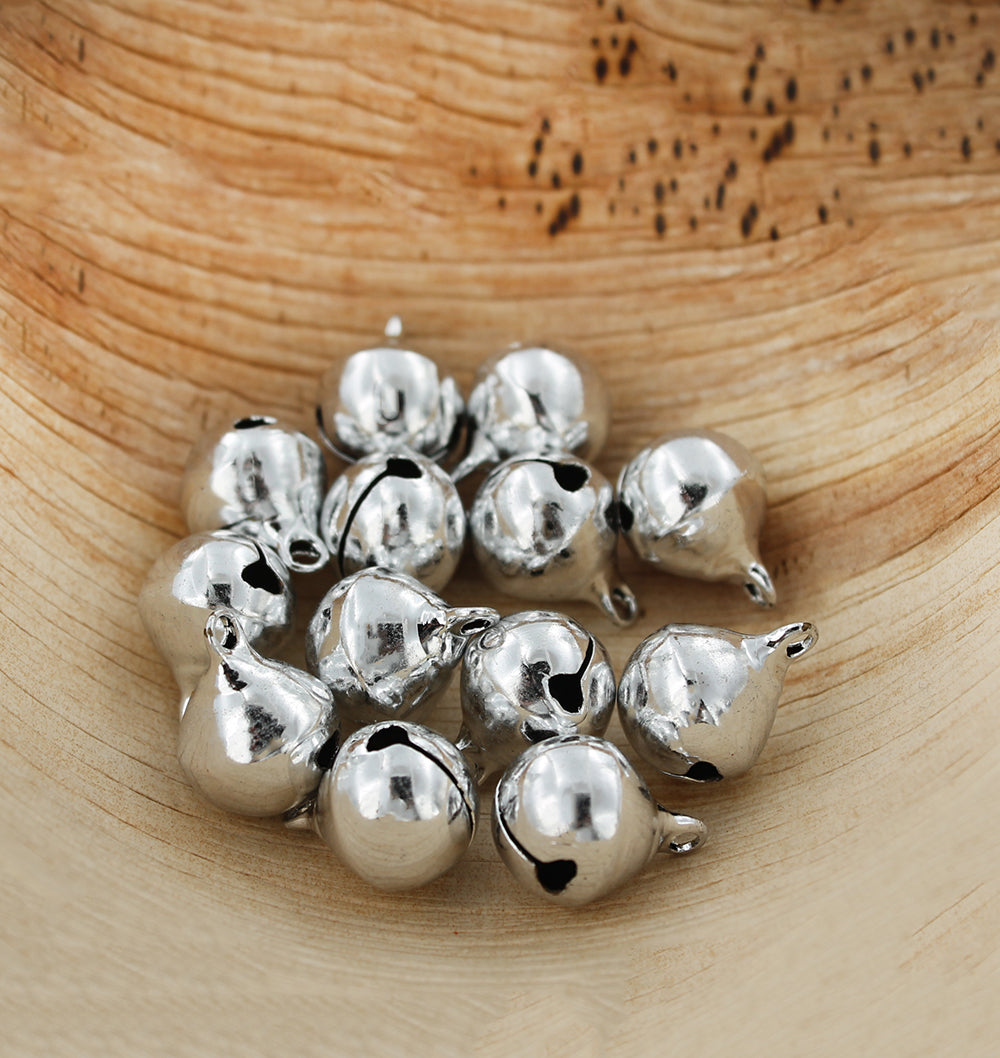 15 Jingle Bells Charms Silver Tone 3D - Z177