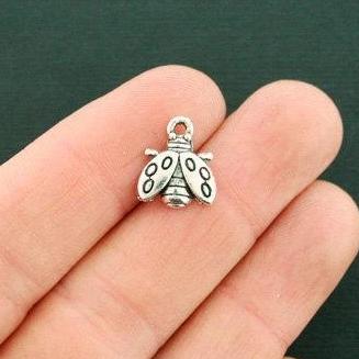15 Ladybug Antique Silver Tone Charms - SC6479
