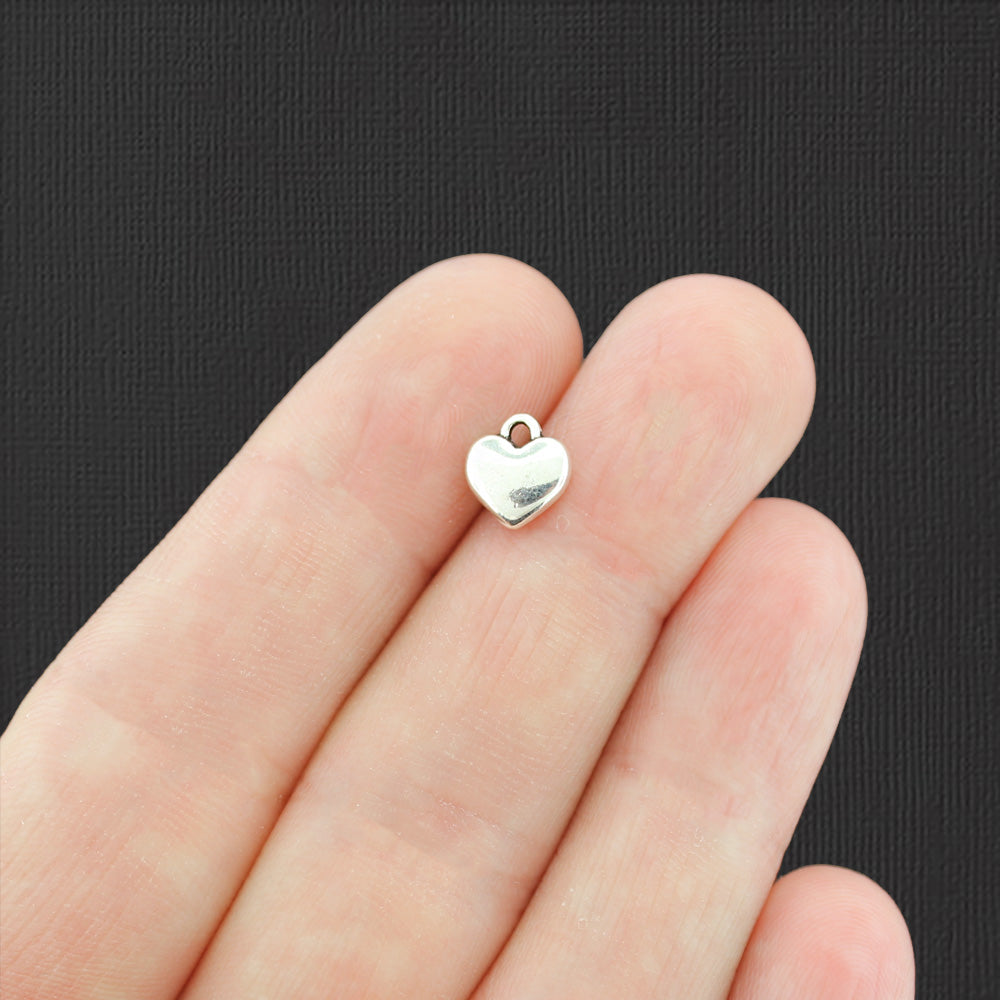 15 Love Heart Antique Silver Tone Charms - SC3225