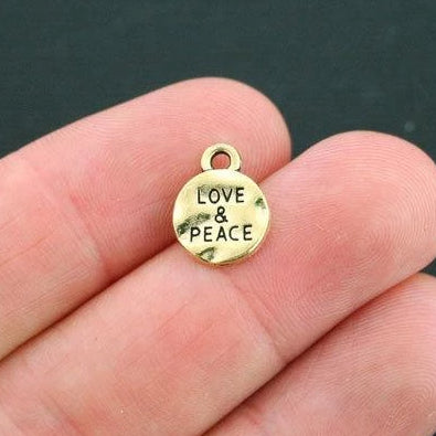 15 Love Peace Antique Gold Tone Charms - GC502