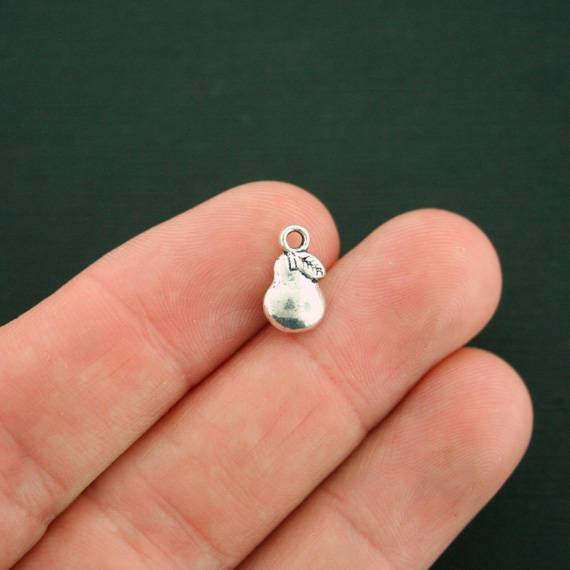 15 Pear Antique Silver Tone Charms 2 Sided - SC1195