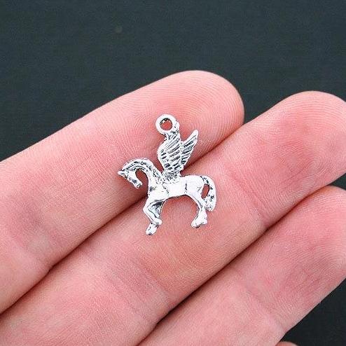 15 Pegasus Antique Silver Tone Charms 2 Sided - SC4665
