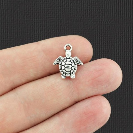 15 Turtle Antique Silver Tone Charms - SC7761